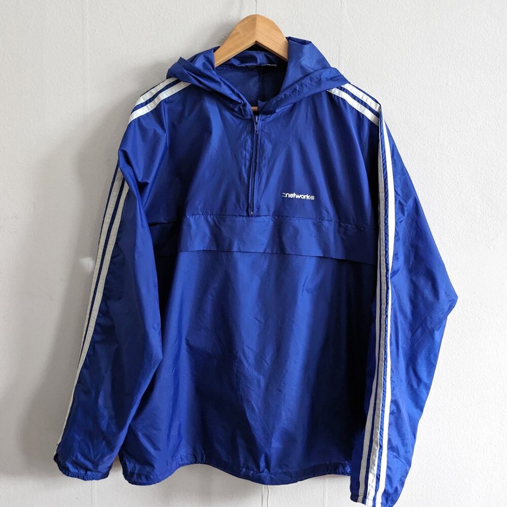 Vtg 1980s Light weight Nylon Athletic Pullover Anorak Hooded Jacket sz XL